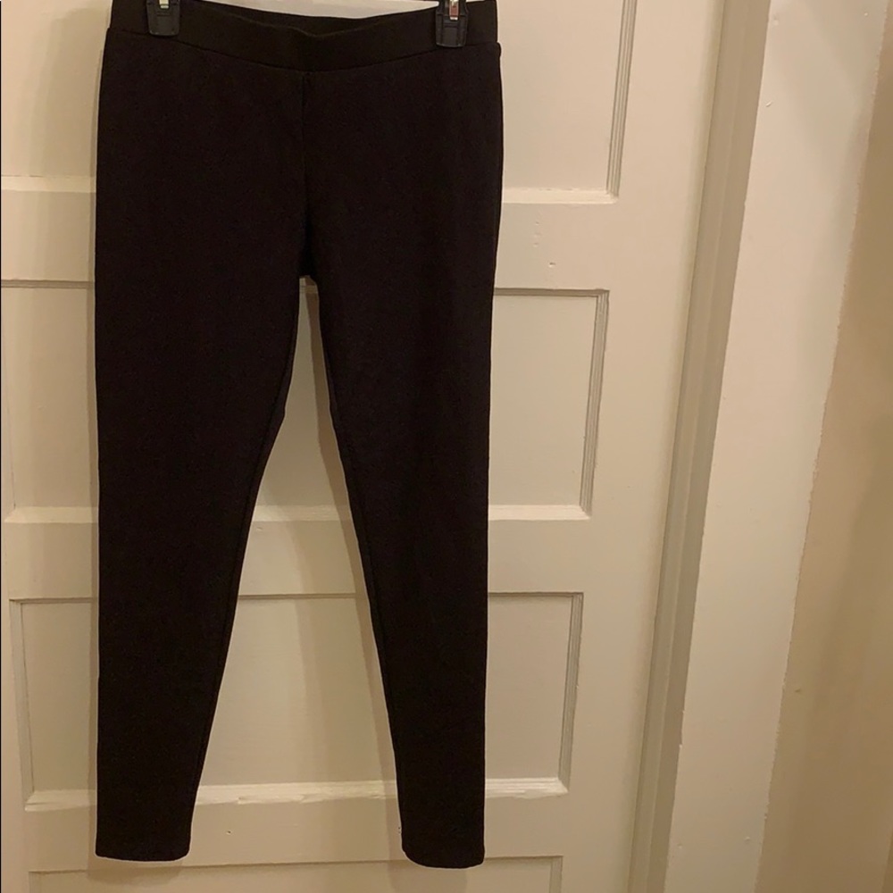 Black lace front. Terry knit back leggings.